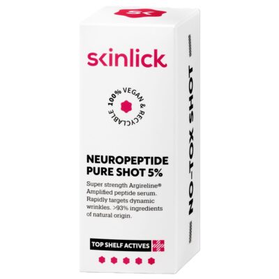Minimalističko pakiranje Skinlick Neuropeptide Pure Shot 5% seruma u reciklabilnoj staklenoj bočici