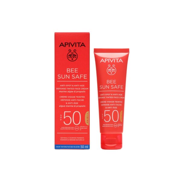 apivita BEE SUN SAFE TONIRANA KREMA ZA LICE PROTIV MRLJA & STARENJA SPF50