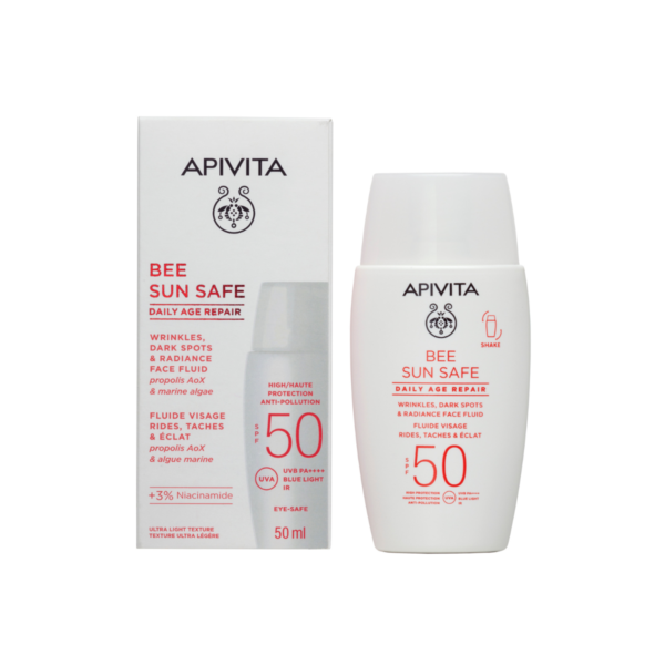 apivita BEE SUN SAFE FLUID ZA LICE PROTIV MRLJA & STARENJA SPF50